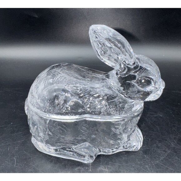 Williams Sonoma Clear Textured Glass Bunny Shaped Candy Trinket Covered Dish - Picture 4 of 10